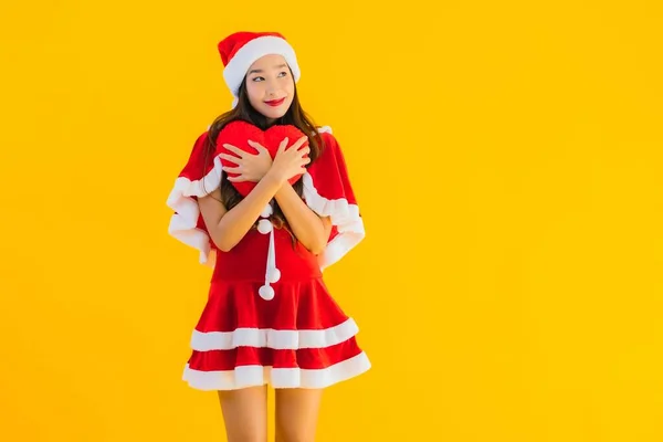 Porträtt Vacker Ung Asiatisk Jul Kläder Och Hatt Leende Glad — Stockfoto