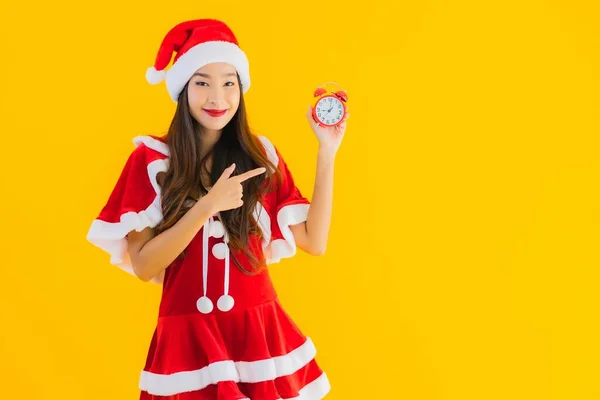 Retrato Bonito Jovem Asiático Mulher Desgaste Natal Roupas Chapéu Mostrar — Fotografia de Stock