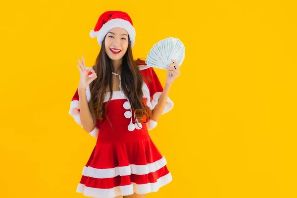 Retrato Bonito Jovem Asiático Mulher Desgaste Natal Roupas Chapéu Com — Fotografia de Stock