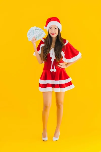 Retrato Bonito Jovem Asiático Mulher Desgaste Natal Roupas Chapéu Com — Fotografia de Stock