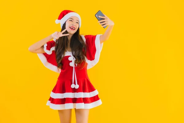 Retrato Bonito Jovem Asiático Mulher Desgaste Natal Roupas Chapéu Uso — Fotografia de Stock