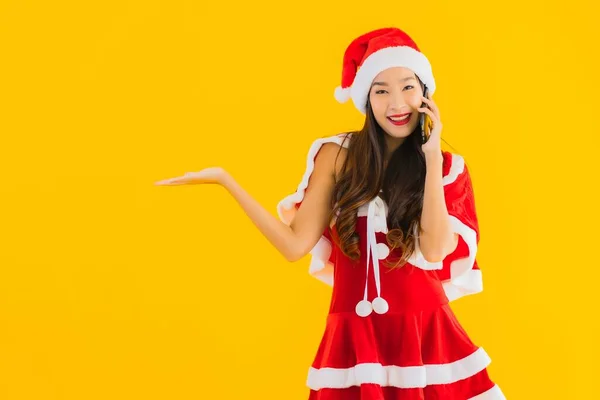 Retrato Bonito Jovem Asiático Mulher Desgaste Natal Roupas Chapéu Uso — Fotografia de Stock