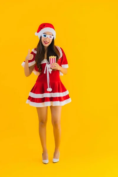 Retrato Bonito Jovem Asiático Mulher Desgaste Natal Roupas Chapéu Com — Fotografia de Stock