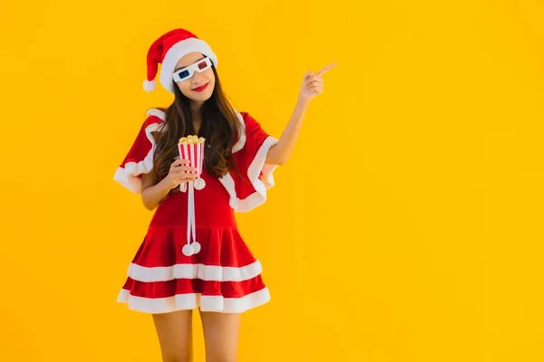 Retrato Hermosa Joven Mujer Asiática Usar Navidad Ropa Sombrero Con —  Fotos de Stock