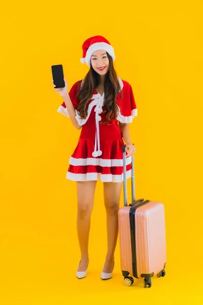 Portrait Belle Jeune Femme Asiatique Porter Des Vêtements Noël Chapeau — Photo