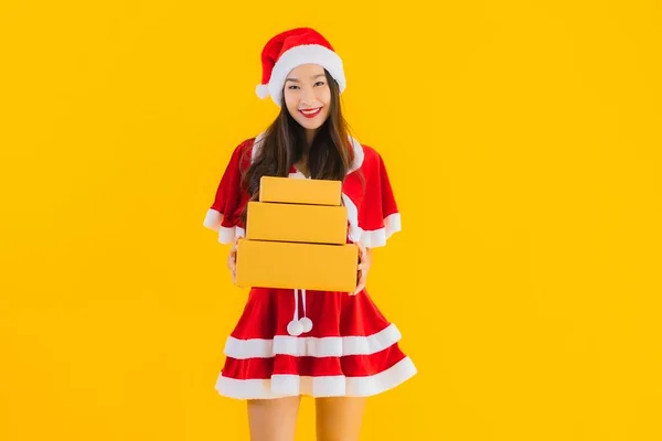 Retrato Bonito Jovem Asiático Mulher Desgaste Natal Roupas Chapéu Com — Fotografia de Stock