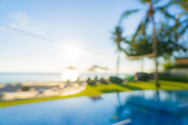 Seyahat ve tatil geçmişi için otel tatil beldesinde soyut bulanıklık ve açık yüzme havuzu