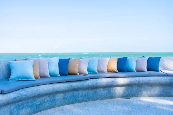 Pillow Chair Sofa Lounge Outdoor Patio Sea Ocean Beach View — Stock Photo, Image