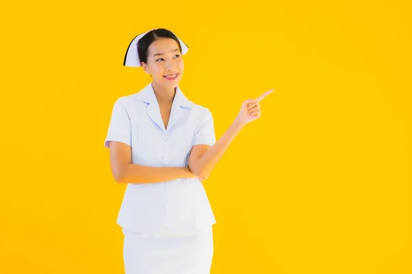 Retrato Hermoso Joven Asiático Tailandés Enfermera Muchos Trabajo Acción Para — Foto de Stock