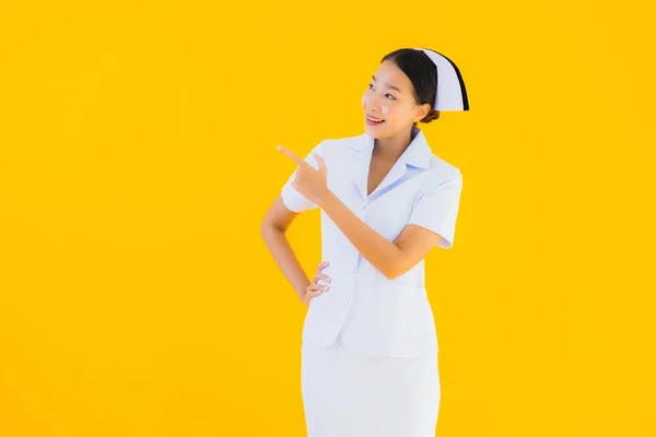 Retrato Hermoso Joven Asiático Tailandés Enfermera Muchos Trabajo Acción Para — Foto de Stock