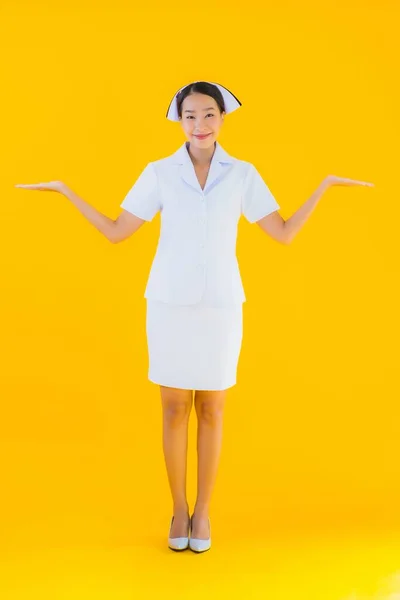 Retrato Bonito Jovem Asiático Tailandês Enfermeira Muitos Ação Trabalho Para — Fotografia de Stock