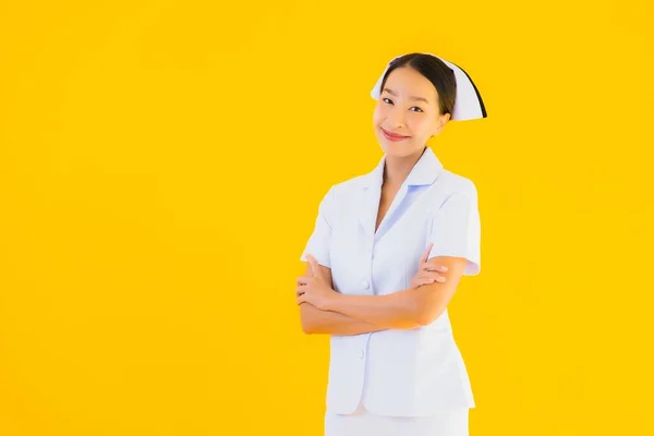 Retrato Hermoso Joven Asiático Tailandés Enfermera Muchos Trabajo Acción Para — Foto de Stock