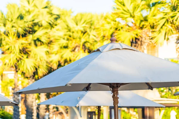 Güneş batarken veya gün doğarken sahil okyanusu etrafında palmiye ağaçları olan güzel tropikal doğa şemsiyesi.