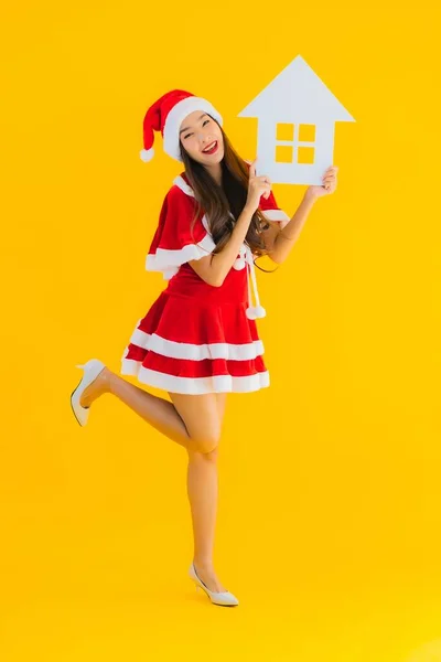 Retrato Bonito Jovem Asiático Mulher Desgaste Natal Roupas Chapéu Mostrar — Fotografia de Stock