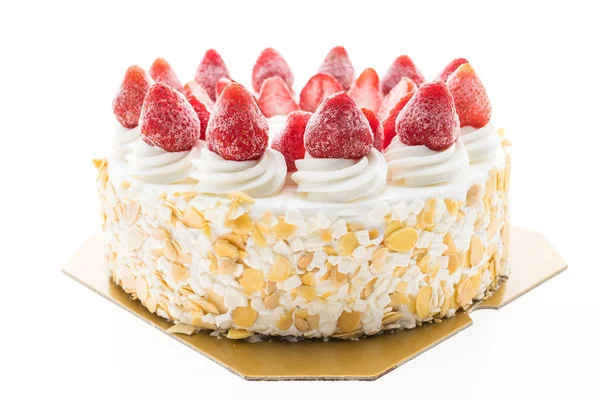 Gateau A La Creme Glacee Vanille Avec Fraise Sur Le Dessus Gros Plan Feuille Stock Photo