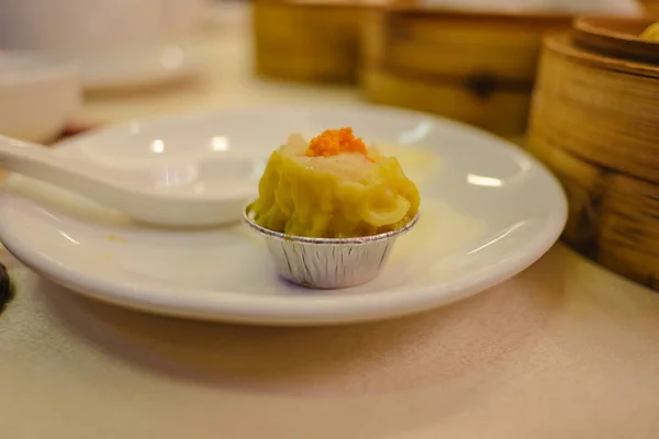 Fechar Chinês Vapor Dumpling Shumai Restaurante Chinês — Fotografia de Stock