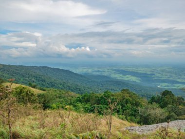 Tayland 'ın Sukhothai bölgesindeki Ramkhamhaeng Ulusal Parkı' ndaki Khao Luang dağının güzel doğa ve bulutlu manzarası.