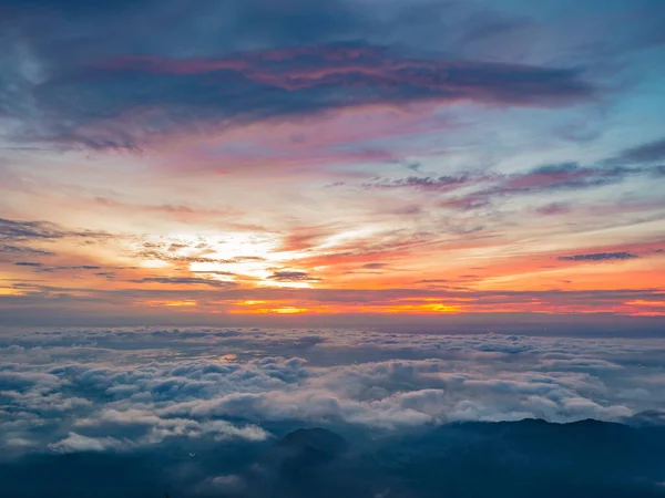 Hermoso Cielo Del Amanecer Con Mar Niebla Mañana Montaña Khao — Foto de Stock