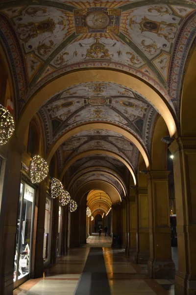 Circa December 2019 Bologna Itália Ruas Cidade Bolonha Luzes Natal — Fotografia de Stock