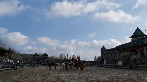 Март 2020 Празднование Масленицы Парке Киевской Руси — стоковое видео