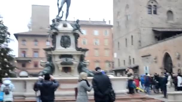 Fontänen Neptunus Bologna Skapad Skulptören Jambolon — Stockvideo