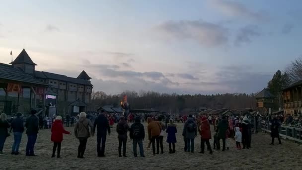 Март 2020 Празднование Масленицы Парке Киевской Руси — стоковое видео