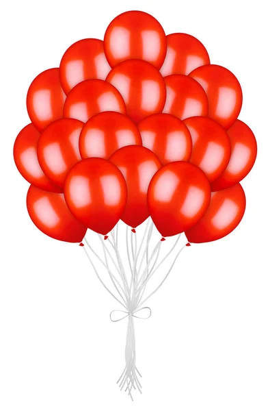 白色背景上的大束五颜六色的红色气球 — 图库照片