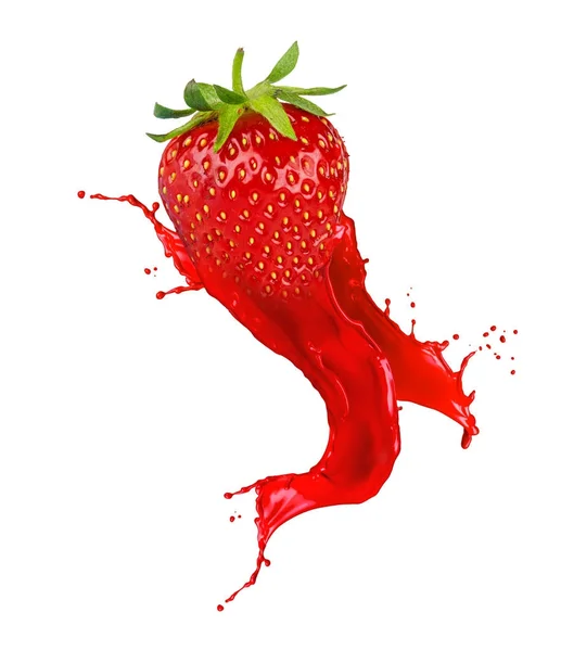 Abstrakt Röd Jordgubb Frukt Färg Färg Stänk Isolerad Vit Bakgrund — Stockfoto