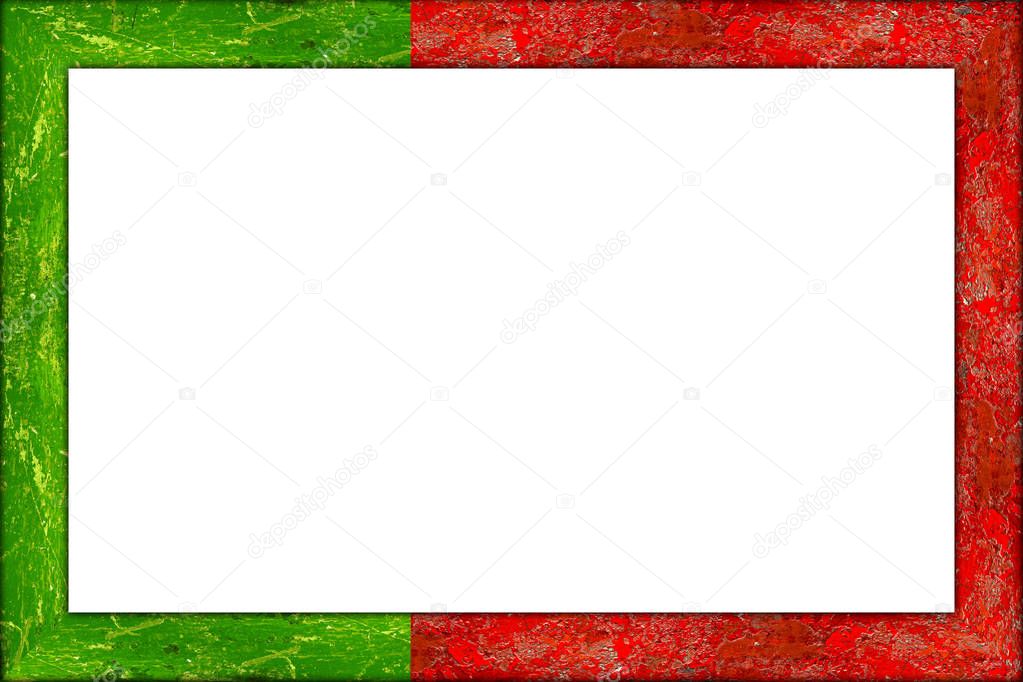 empty wooden picture or blackboard frame in portugal portuguese flag design isolated on white background