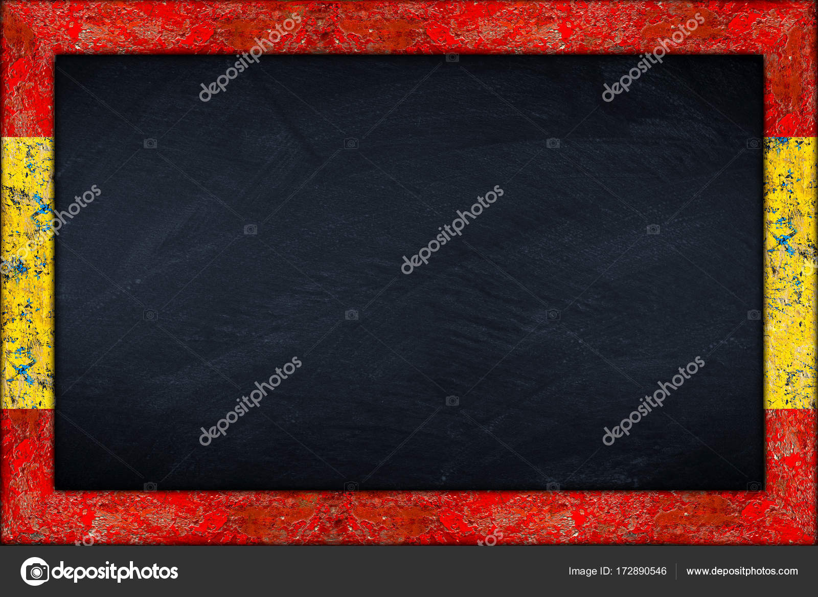 Empty Chalkboard Blackboard Wooden Spanish Spain Flag Frame Blank Empty Chalkboard Blackboard Wooden Spanish Spain Flag Frame Blank Stock Photo