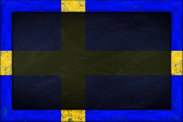 Rám Prázdné Prázdné Tabule Tabule Dřevěným Švédsko Švédská Vlajka — Stock fotografie