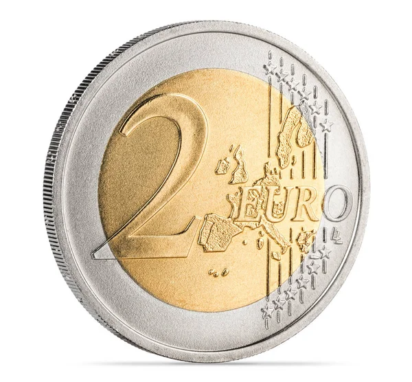 Deux Euro Pièce Isolée Sur Fond Blanc Finance Monnaie Symbole — Photo