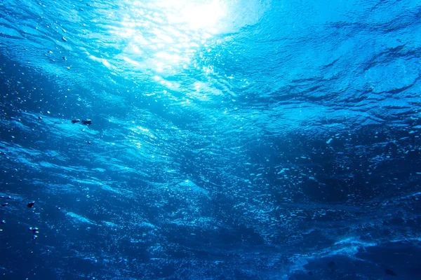 Podwodne Tło Błękitne Morze Patrząc Słońce Dna Oceanu — Zdjęcie stockowe