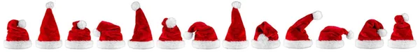 Szeroką Panoramę Wiersz Czerwone Pluszowe Santa Claus Biały Boże Narodzenie — Zdjęcie stockowe