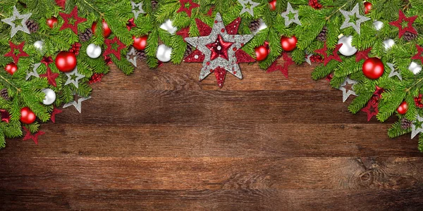 Natale Vecchio Rustico Legno Quercia Sfondo Con Decorazione Decorata Rami — Foto Stock