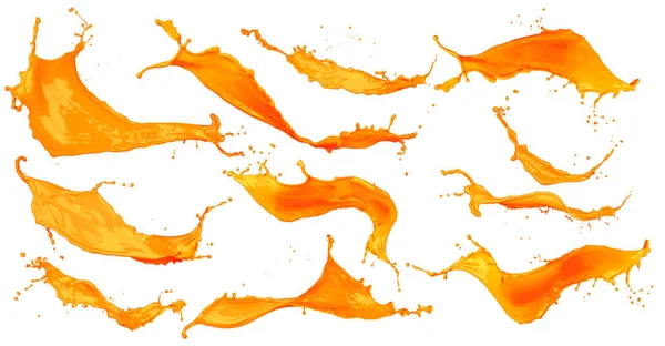 Abstract Orange Color Splash Set Isolated White Background — Stock Photo, Image