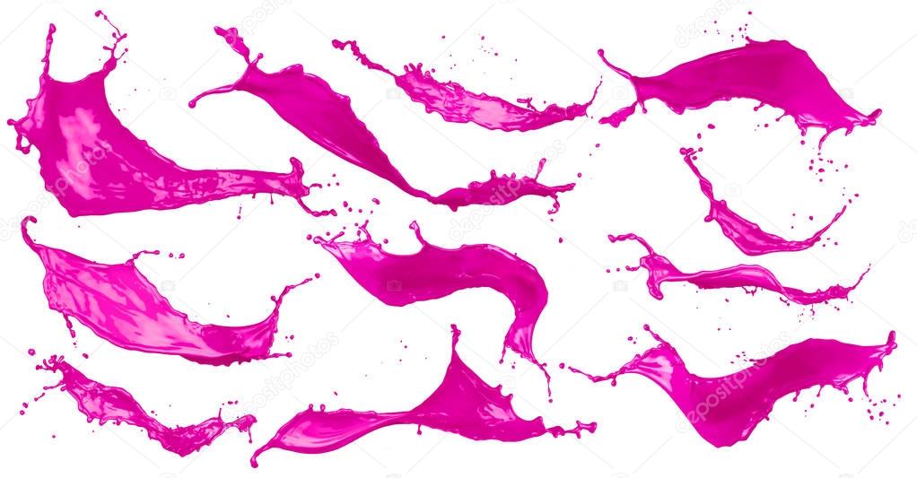 abstract pink color splash set isolated on white background
