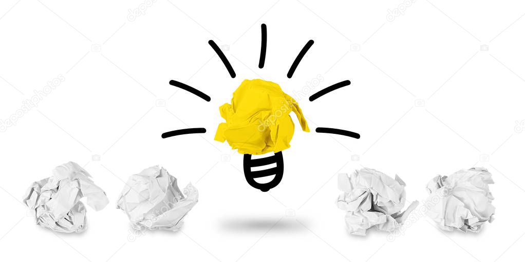 idea paper ball light bulb concept isolated on white background