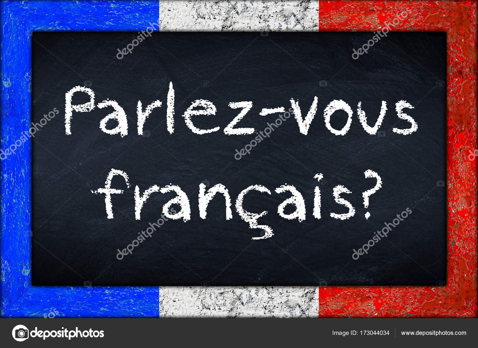 Parlezvous francais blackboard with franceh flag frame Stock Photo by