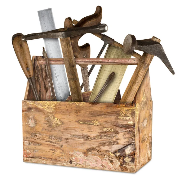 Caixa de ferramentas retro rústico velho de madeira — Fotografia de Stock