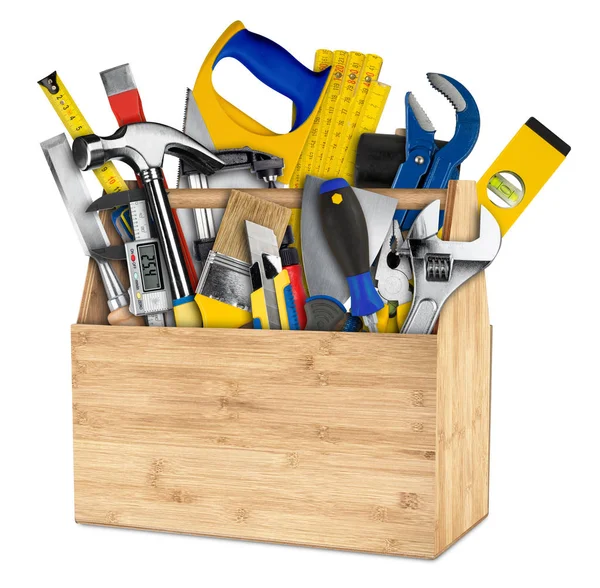 Wooden retro hand tool box — Stock Photo, Image