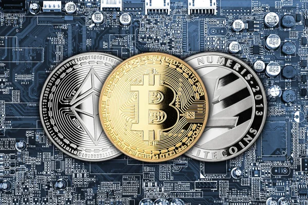 Bitcoin litecoin etéreo criptomoneda ordenador minería concep — Foto de Stock