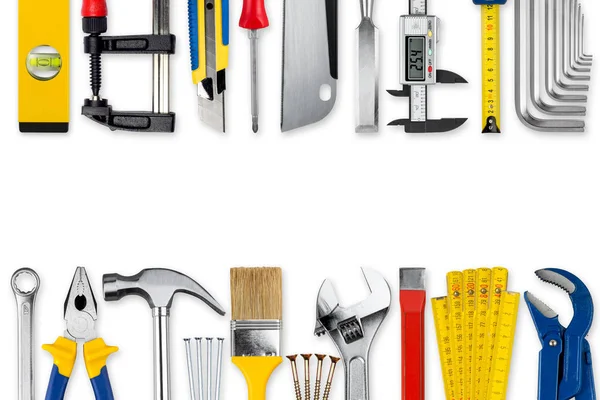 Diy Handyman Hand Tools Collage Copy Space Isolated White Background — Stock Photo, Image
