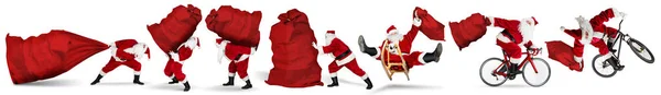 Set kolekce bláznivé červené tradiční Santa Claus s taškou ext — Stock fotografie