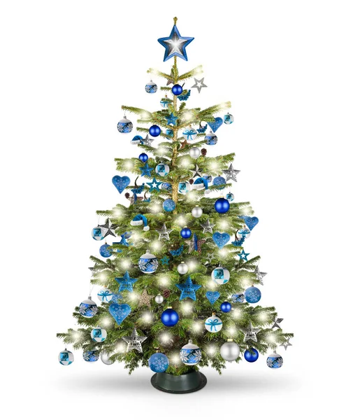Vero nordmann naturale albero di Natale con benzina turchese blu — Foto Stock