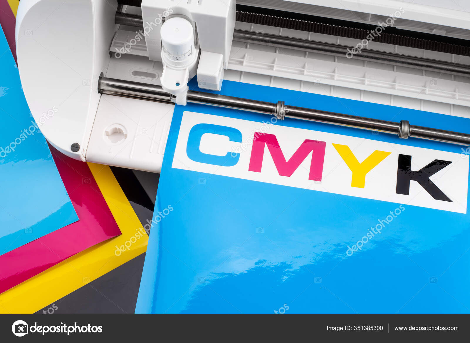 Production Making Sticker Plotter Cutting Machine Cyan Blue Colored Vinyl  Stock Photo by ©stockfoto-graf 351385512