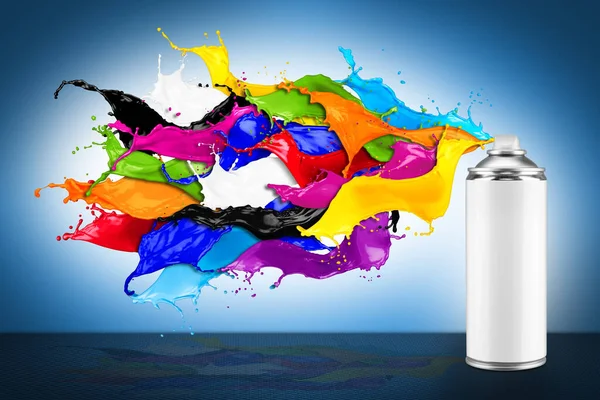 Spray Puede Rociar Colorido Arco Iris Pintura Color Líquido Salpicadura —  Fotos de Stock