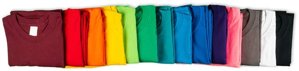 Wide Panorama Banner Row Many Fresh New Fabric Cotton Shirts — Stock Photo, Image