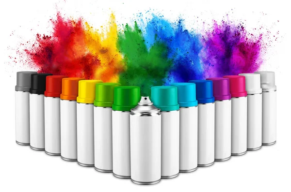 Rząd Wielu Sprayu Może Kolorze Przed Ainbow Holi Farby Kolor — Zdjęcie stockowe