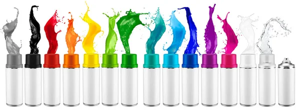 Zestaw Wiersz Kolekcji Wielu Różnych Sprayu Może Natryskiwanie Kolorowe Farby — Zdjęcie stockowe